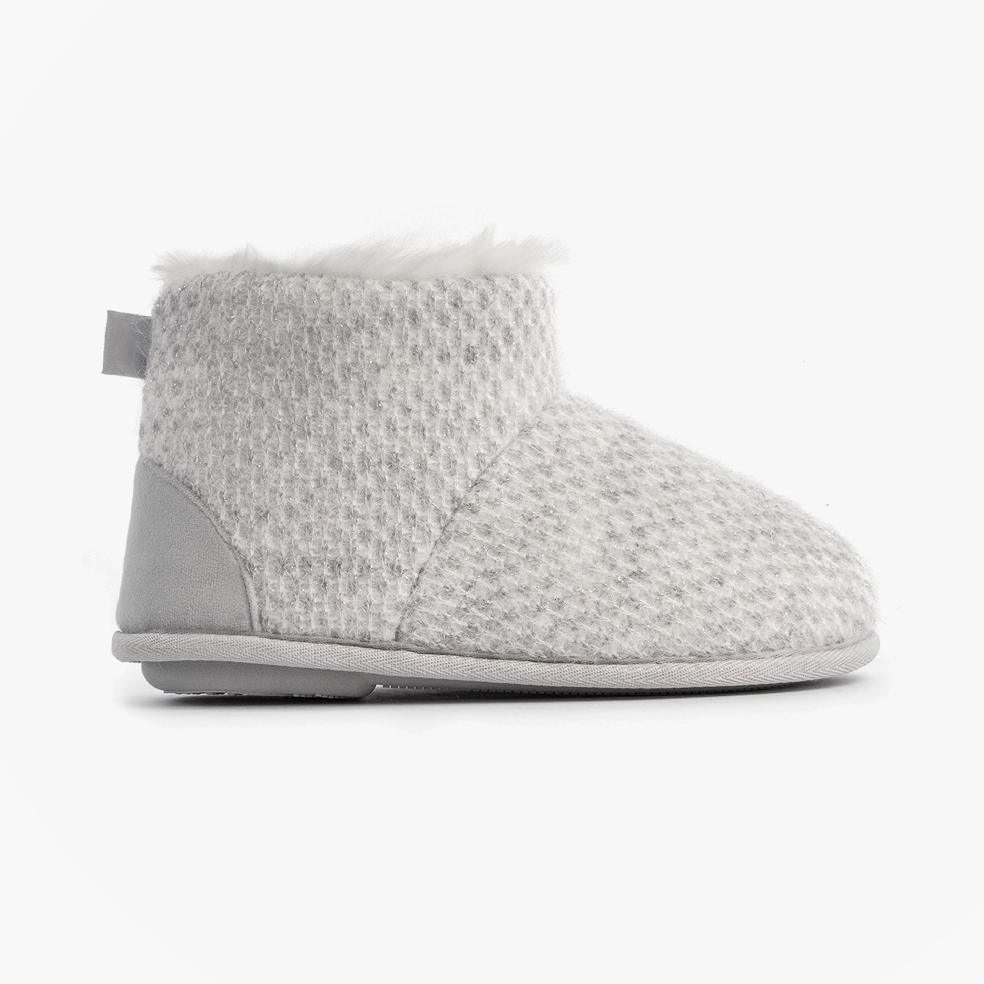 Totes Isotoner SPARKLE KNIT Womens Boot Slippers Light Grey