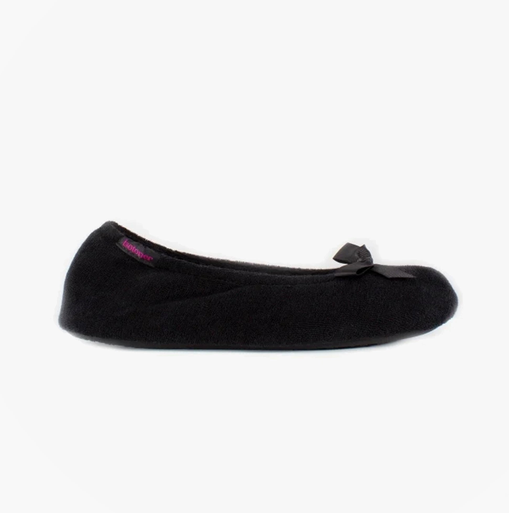 Totes Isotoner STRETCH TERRY BOW Womens Ballerina Slippers Black