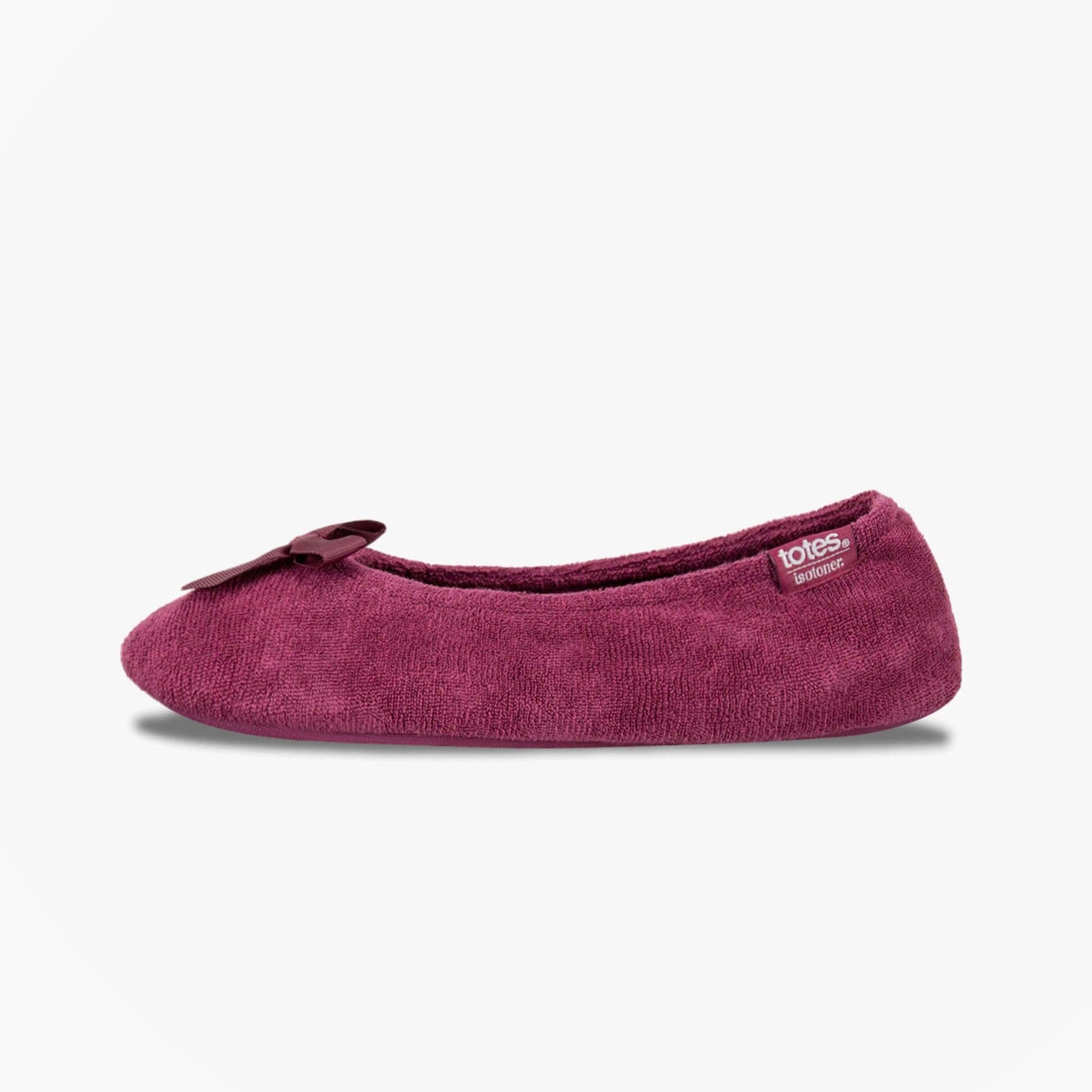 Totes Isotoner STRETCH TERRY BOW Womens Ballerina Slippers Burgundy