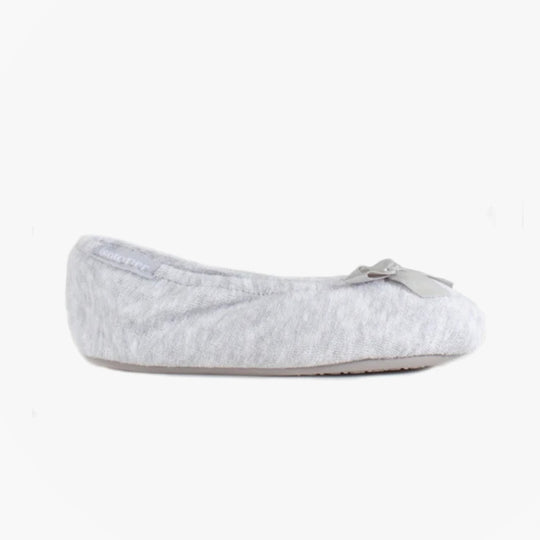 Totes Isotoner TERRY Womens Bow Ballerina Slippers Grey