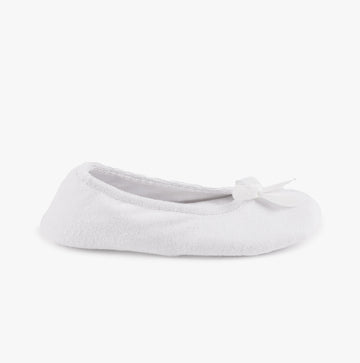 Totes Isotoner TERRY BALLET WITH BOW Womens Ballet Slippers White