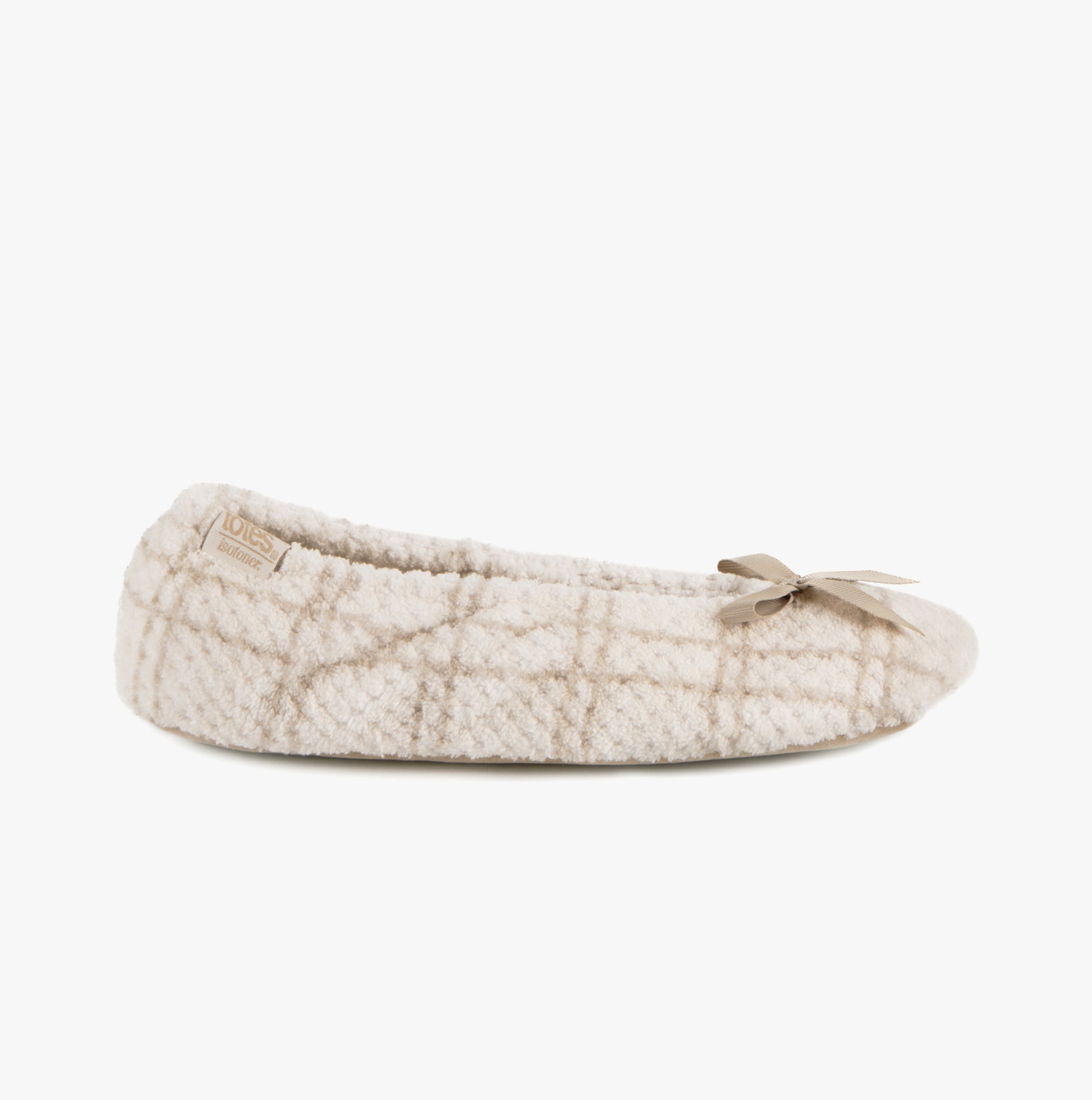 Totes Isotoner POPCORN BALLET Womens Ballerina Slippers Natural Check