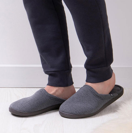 Totes Isotoner WAFFLE Mens Mule Slippers Grey