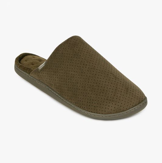 Totes Isotoner PERFORATED SUEDETTES Mens Mule Slippers Khaki