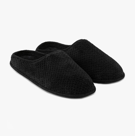 Totes Isotoner SWEPT BACK POPCORN Mens Mule Slippers Black