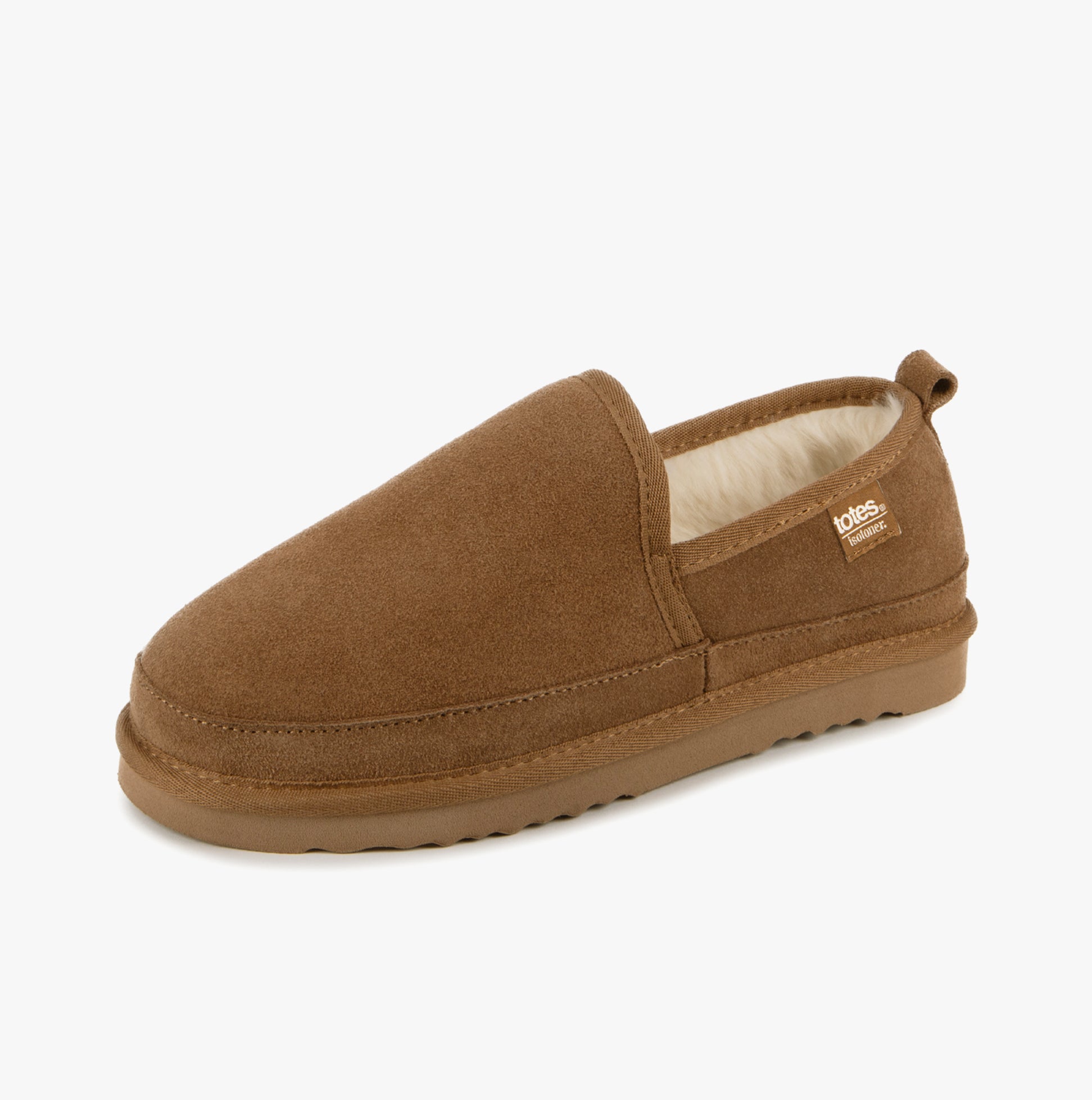Totes Isotoner REAL SUEDE FULL BACK Mens Full Back Slippers Tan