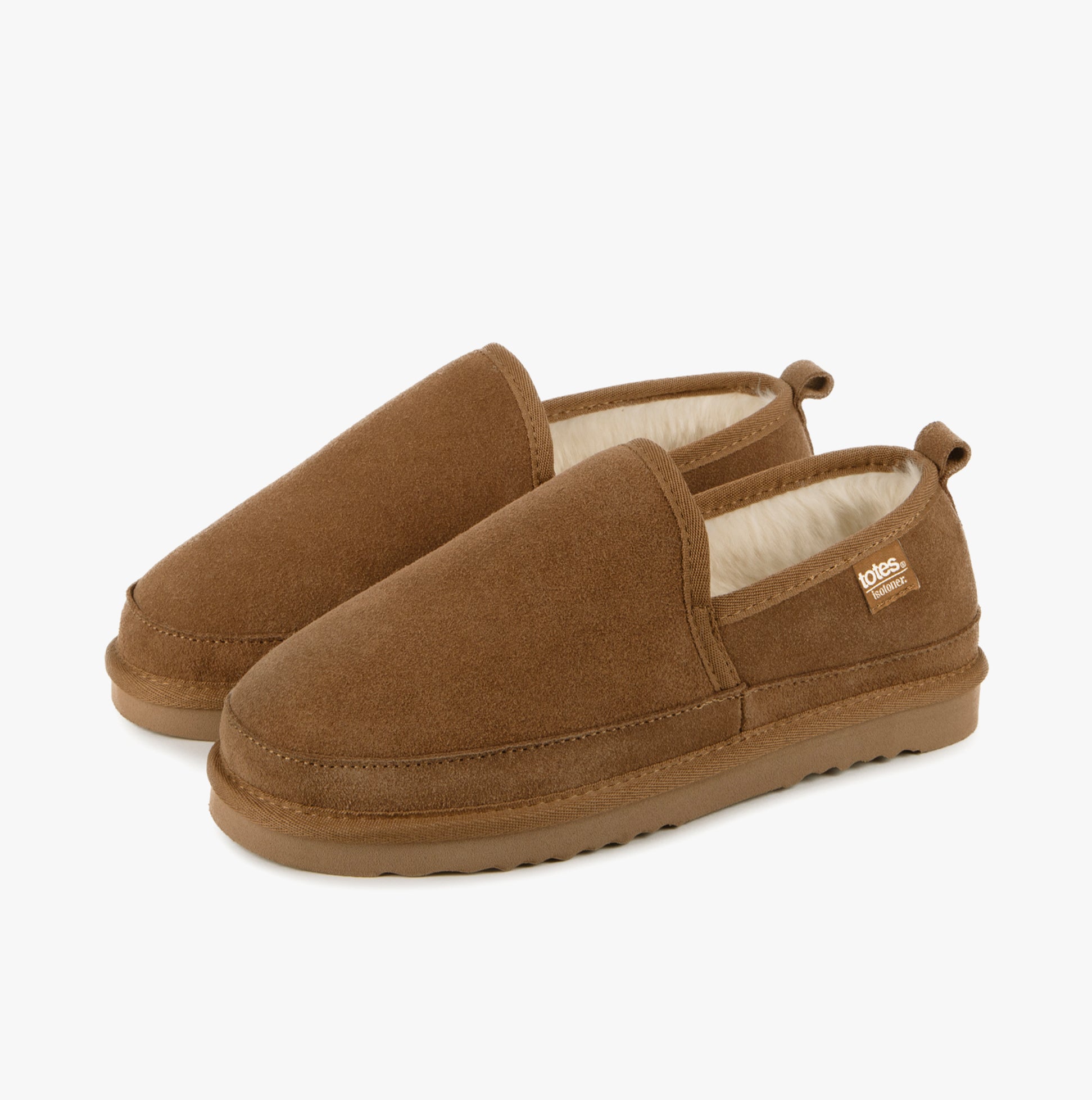Totes Isotoner REAL SUEDE FULL BACK Mens Full Back Slippers Tan