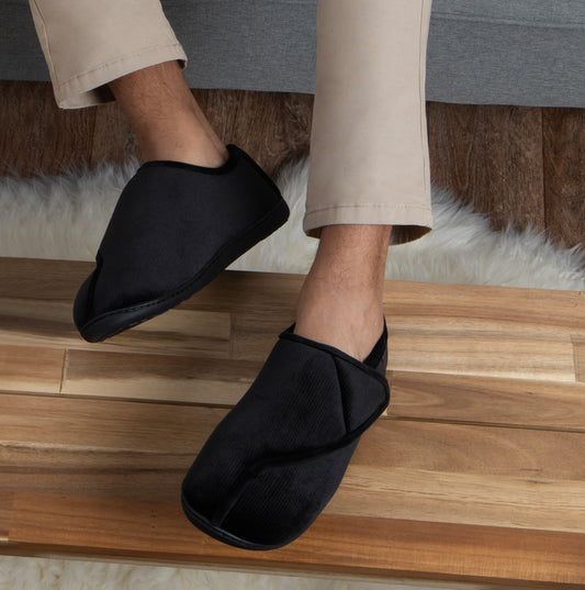 Totes Isotoner VELOUR CLOSED BACK Mens Slippers Black