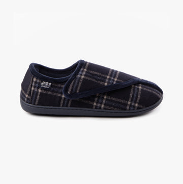Totes Isotoner VELOUR CLOSED BACK Mens Slippers Navy Check