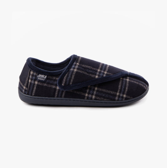 Totes Isotoner VELOUR CLOSED BACK Mens Slippers Navy Check