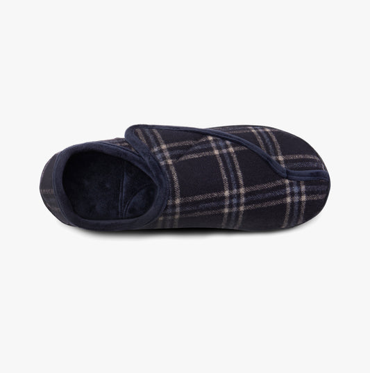 Totes Isotoner VELOUR CLOSED BACK Mens Slippers Navy Check