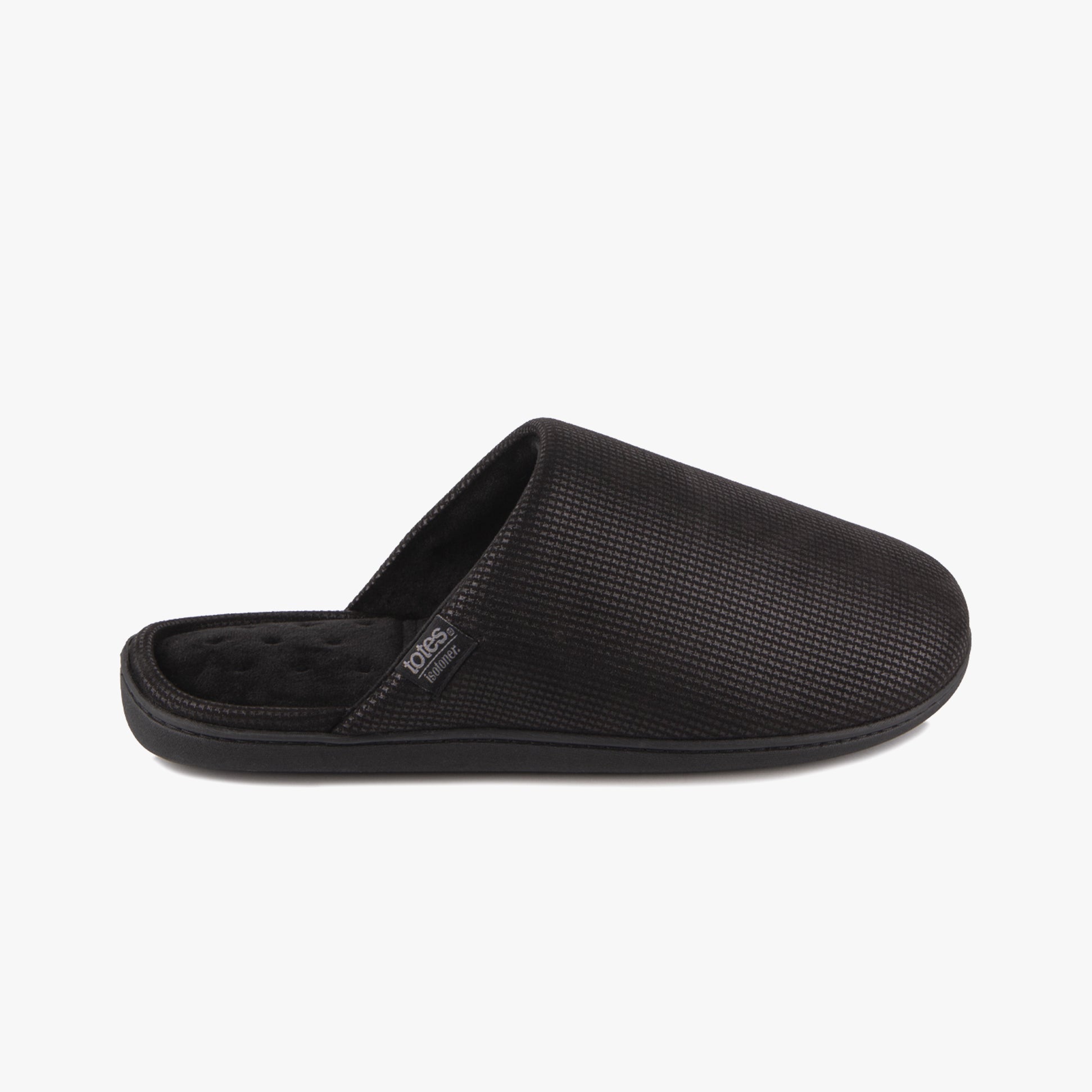 Totes Isotoner SQUARE PATTERNED SMART MULE Mens Mule Slippers Black