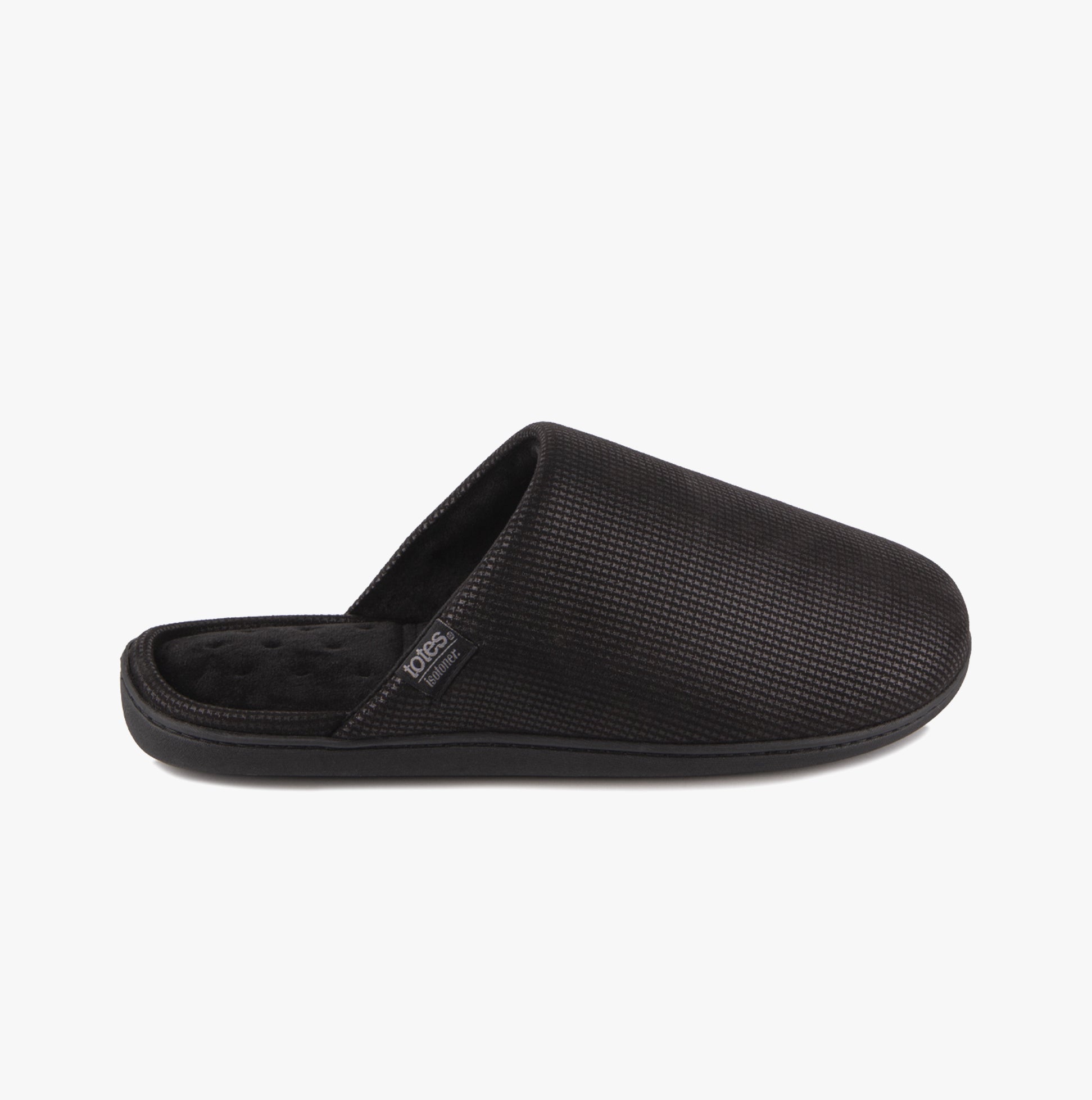 Totes Isotoner SQUARE PATTERNED SMART MULE Mens Mule Slippers Black