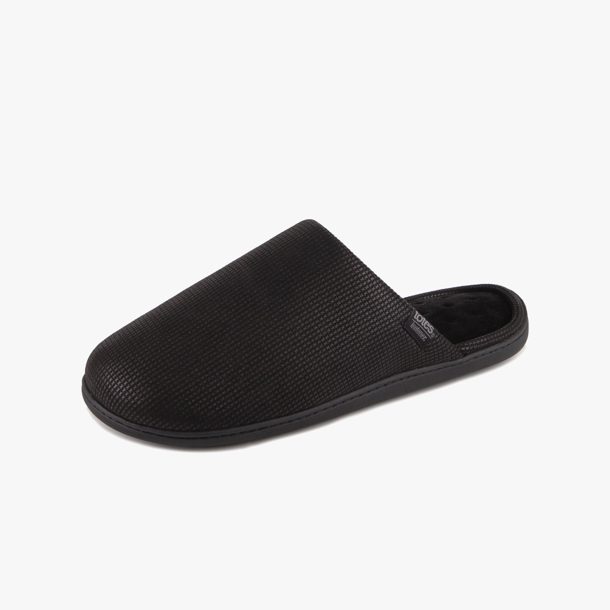 Totes Isotoner SQUARE PATTERNED SMART MULE Mens Mule Slippers Black