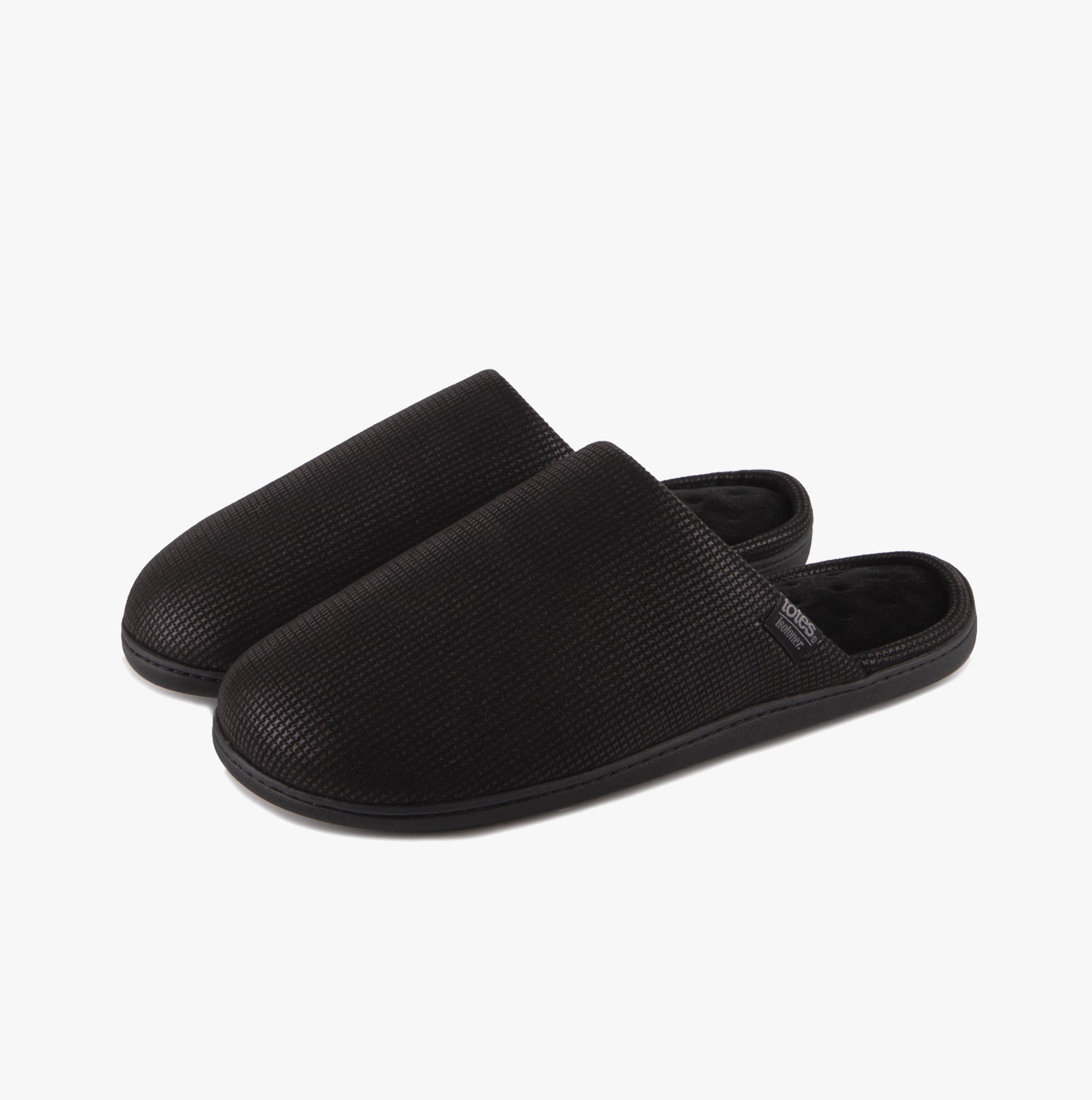 Totes Isotoner SQUARE PATTERNED SMART MULE Mens Mule Slippers Black