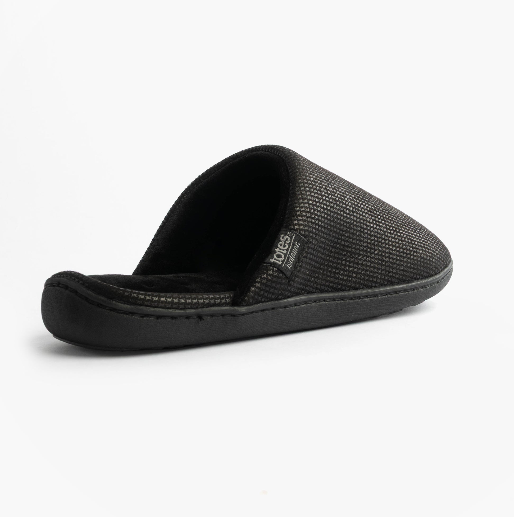 Totes Isotoner SQUARE PATTERNED SMART MULE Mens Mule Slippers Black
