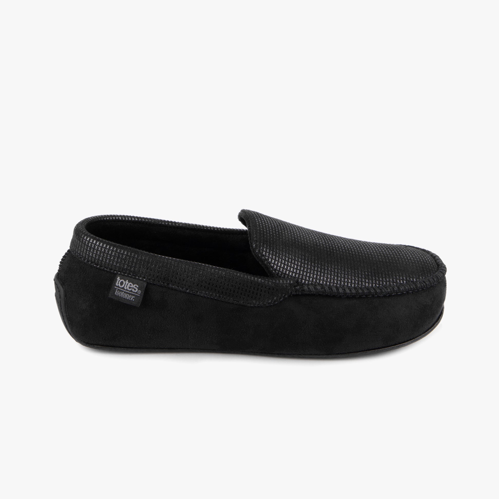 Totes Isotoner SQUARE PATTERNED SMART MOCCASIN Mens Moccasin Slippers Black