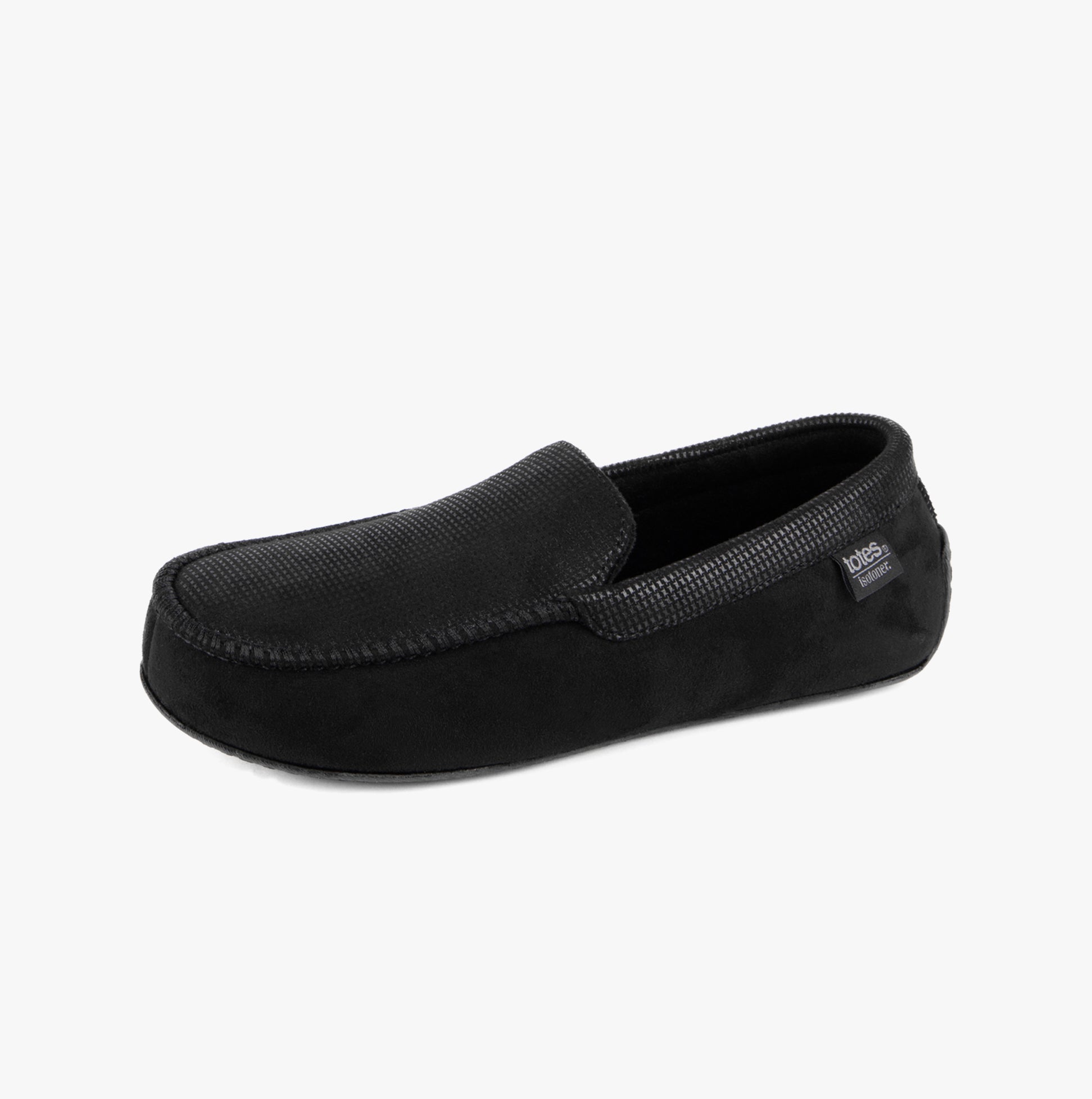 Totes Isotoner SQUARE PATTERNED SMART MOCCASIN Mens Moccasin Slippers Black