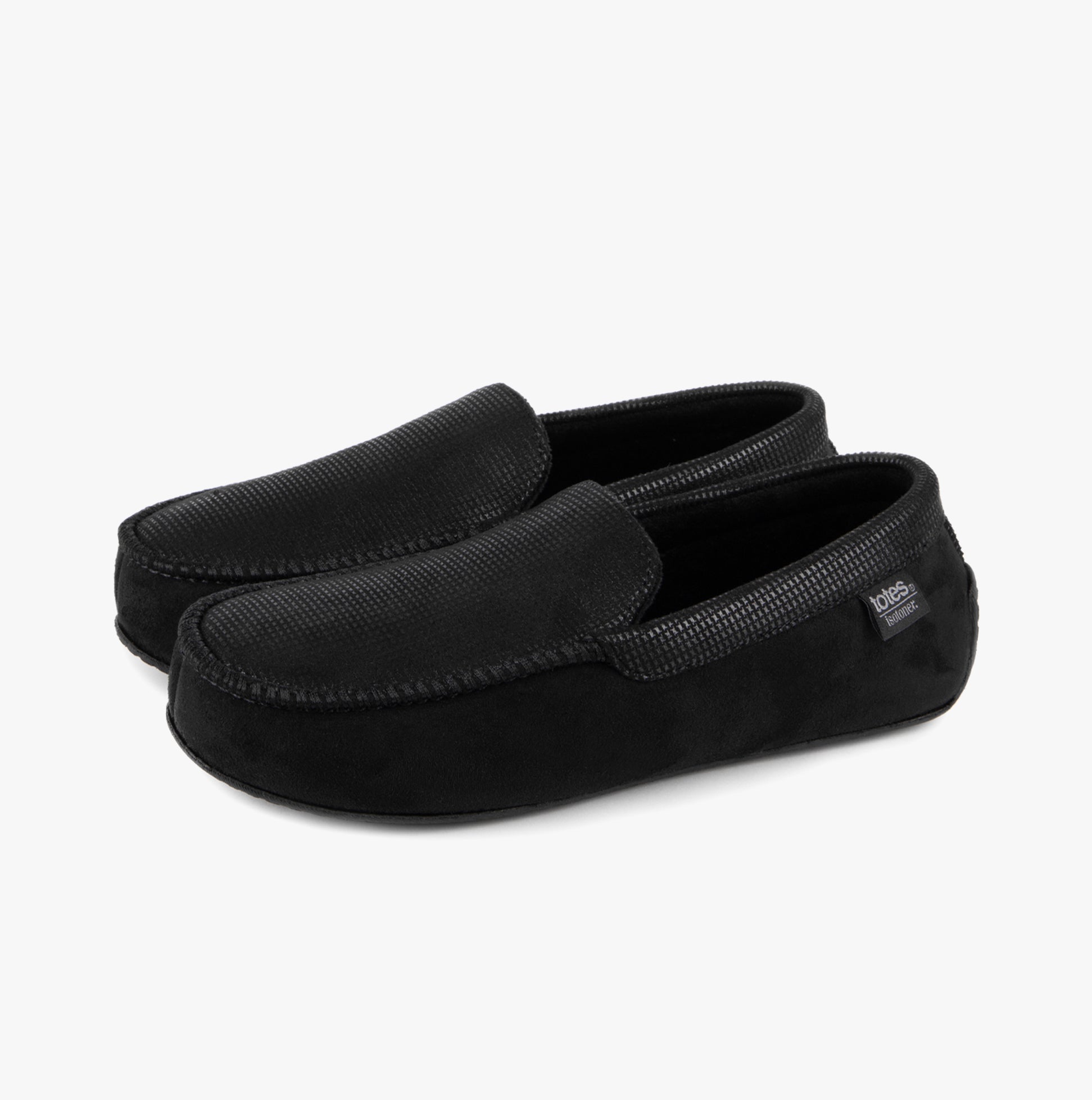 Totes Isotoner SQUARE PATTERNED SMART MOCCASIN Mens Moccasin Slippers Black