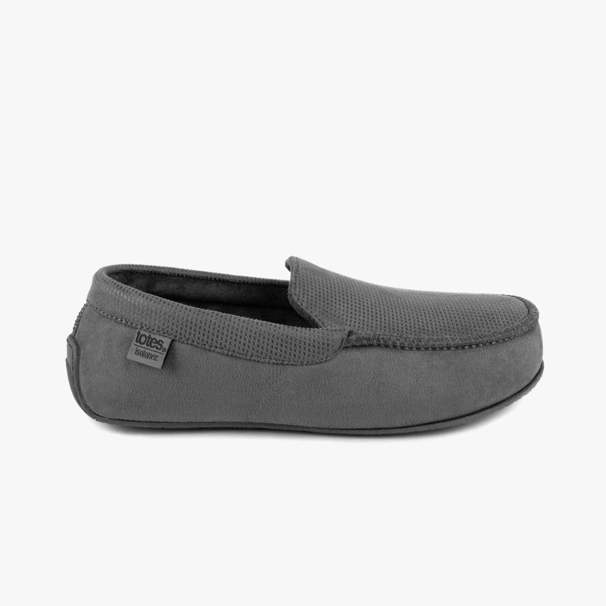 Totes Isotoner SQUARE PATTERNED SMART MOCCASIN Mens Moccasin Slippers Grey