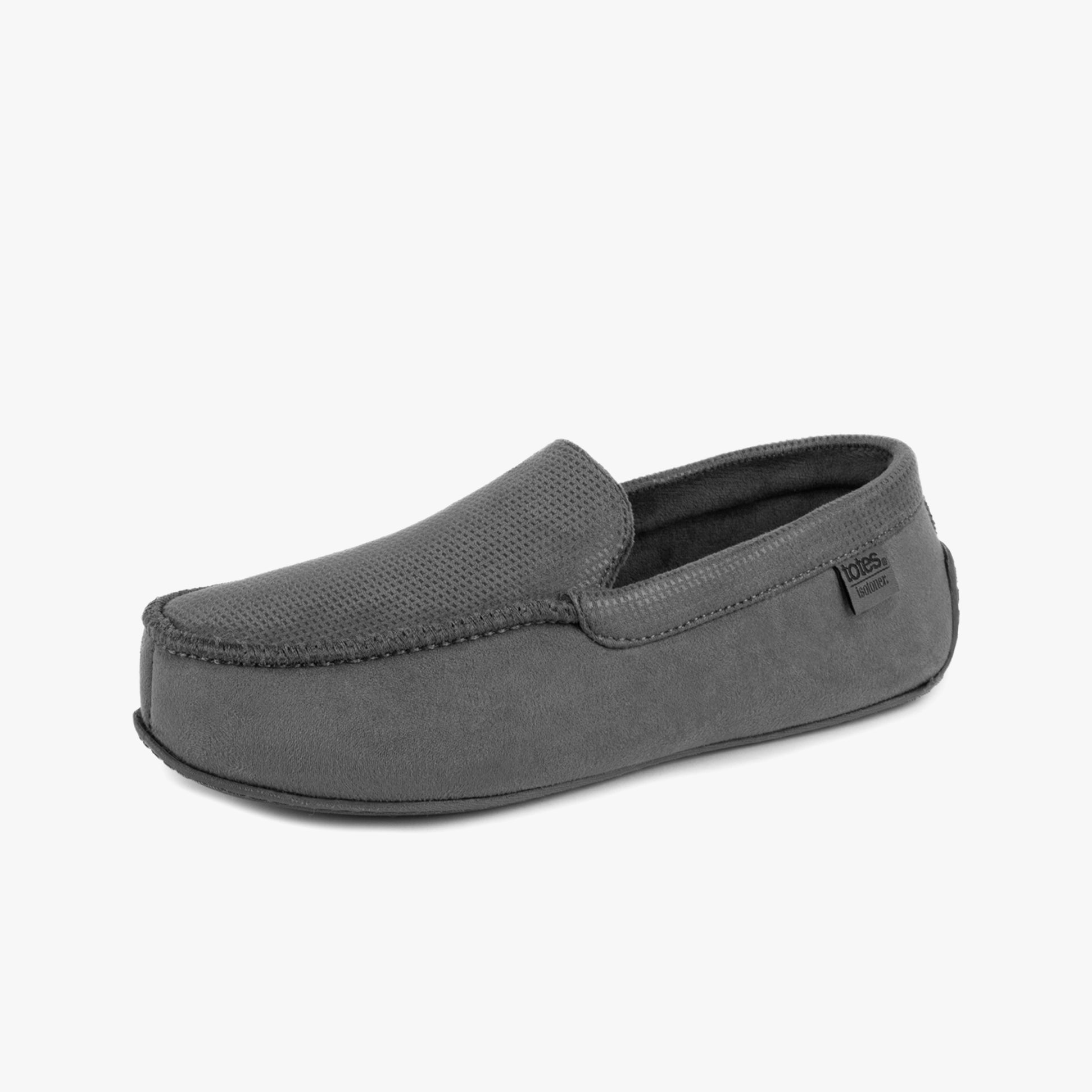 Totes Isotoner SQUARE PATTERNED SMART MOCCASIN Mens Moccasin Slippers Grey