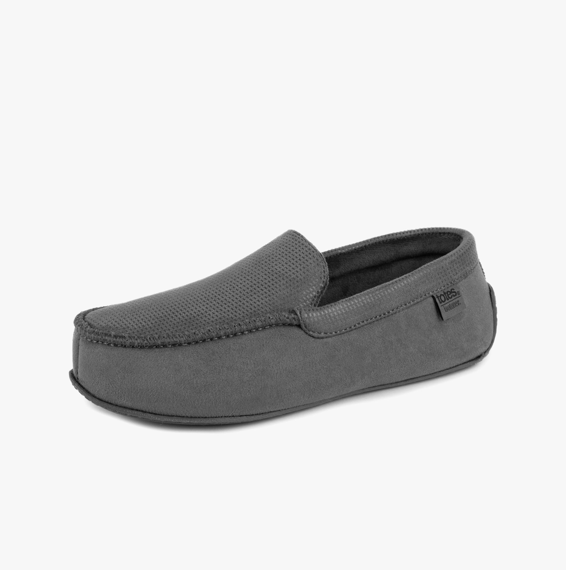 Totes Isotoner SQUARE PATTERNED SMART MOCCASIN Mens Moccasin Slippers Grey
