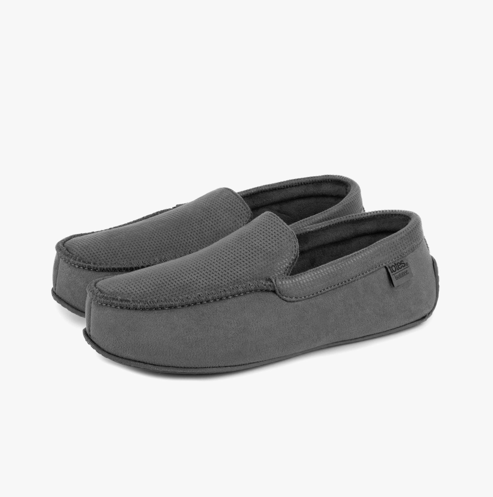 Totes Isotoner SQUARE PATTERNED SMART MOCCASIN Mens Moccasin Slippers Grey