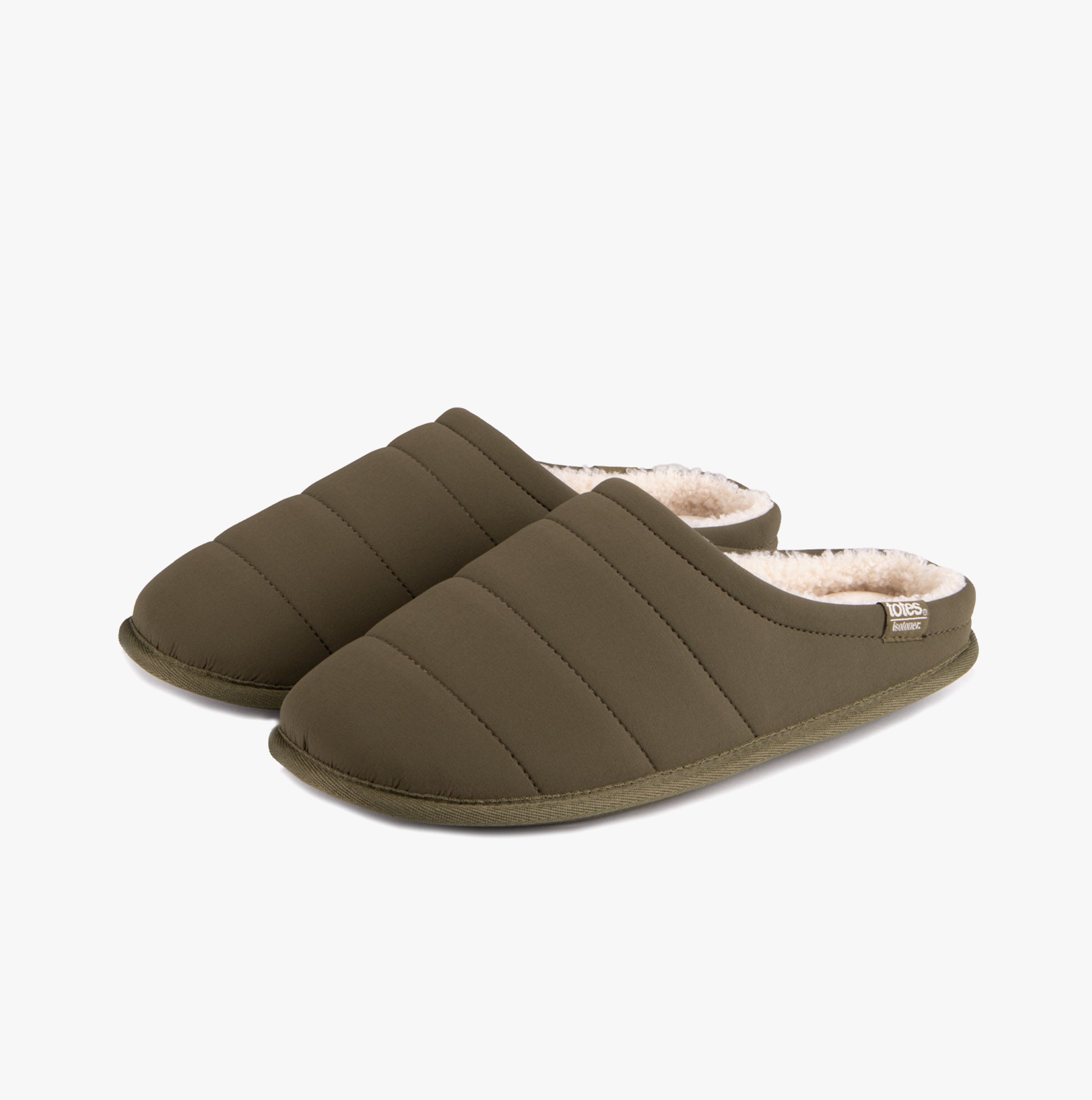 Totes Isotoner SPORT QUILTED MULE WITH COSY LINING Mens Mule Slippers Khaki