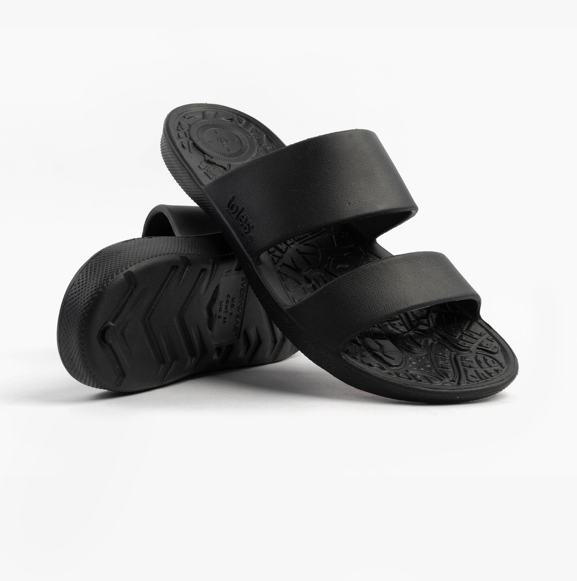 0351FBLK Womens Double Strap Slides Black