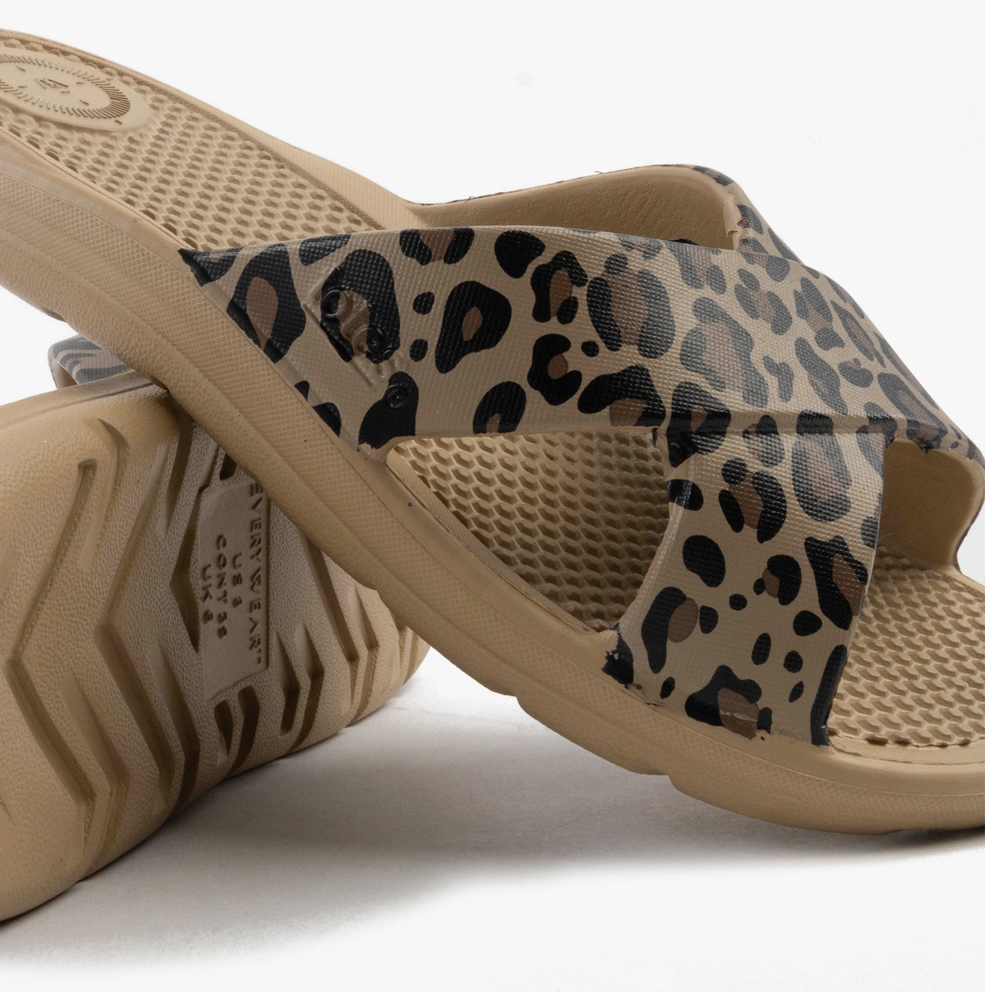 Totes Sol Bounce 0359FLEO Womens Cross Slides Natural Leopard