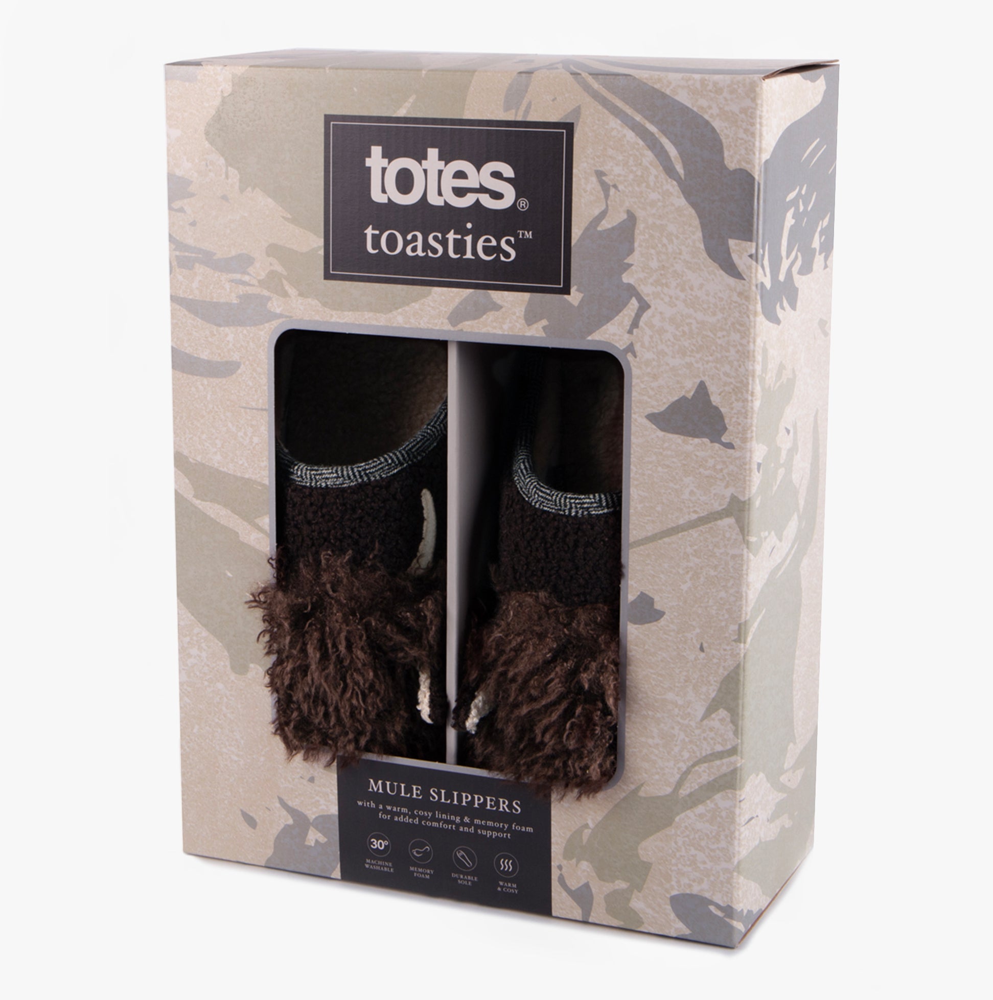 Totes Toasties NOVELTY APPLIQUE MULE Slippers Mens Brown