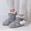 Totes Toasties KNITTED BOOT Slippers WITH POM POM Womens Grey