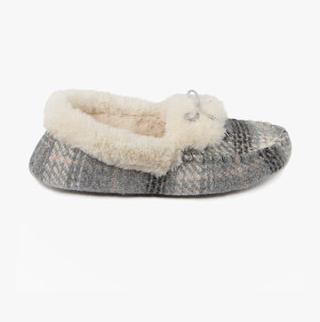 Totes Toasties BRUSHED CHECK Womens Moccasin Slippers Grey