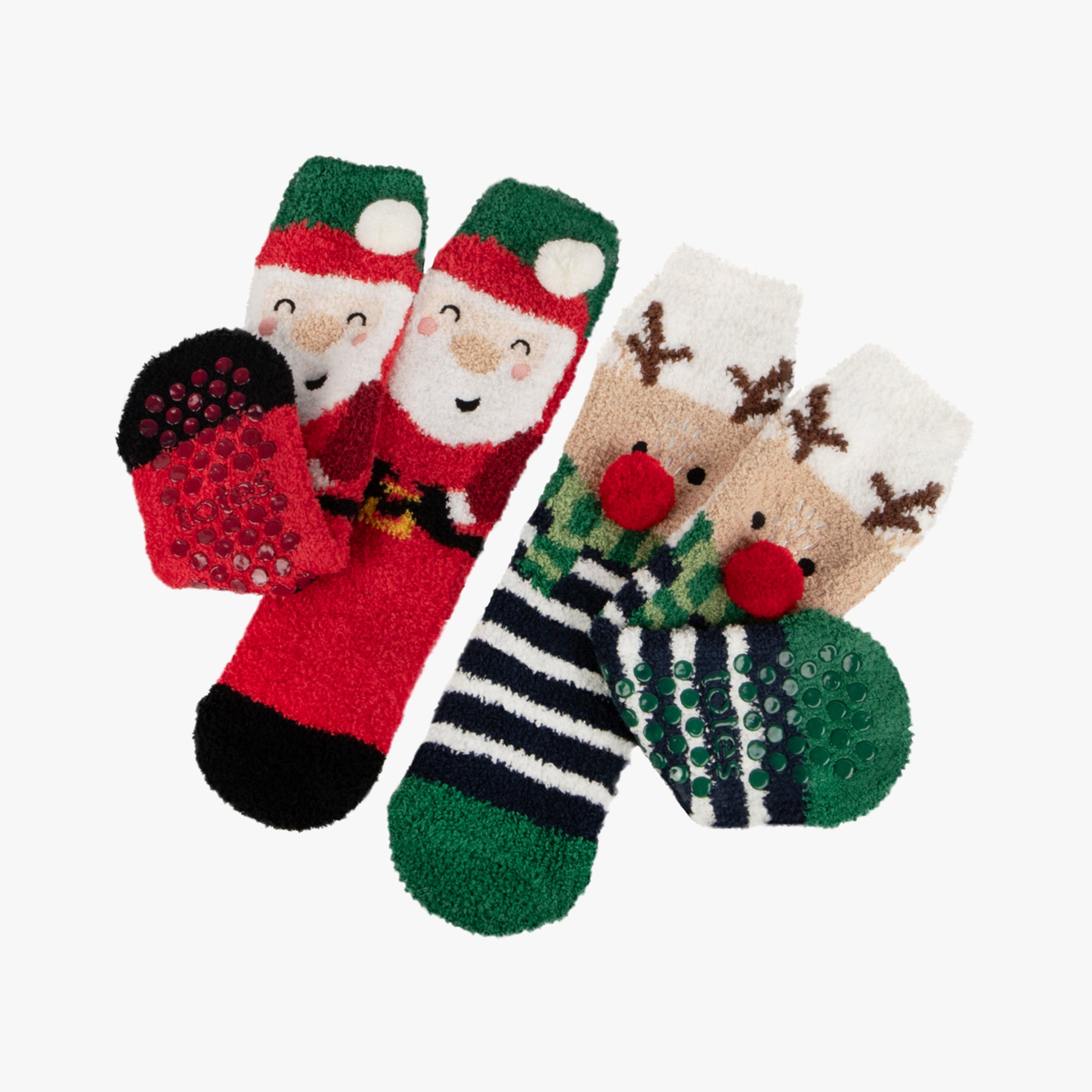 Totes Toasties SUPER SOFT SLIPPER SOCKS (TWIN PACK) Unisex Kids Socks Reindeer / Santa