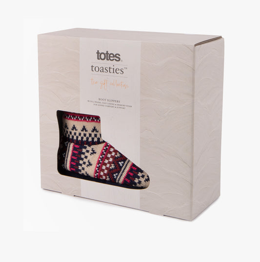 Totes Toasties FAIR ISLE KNIT Womens Boot Slippers Fair Isle