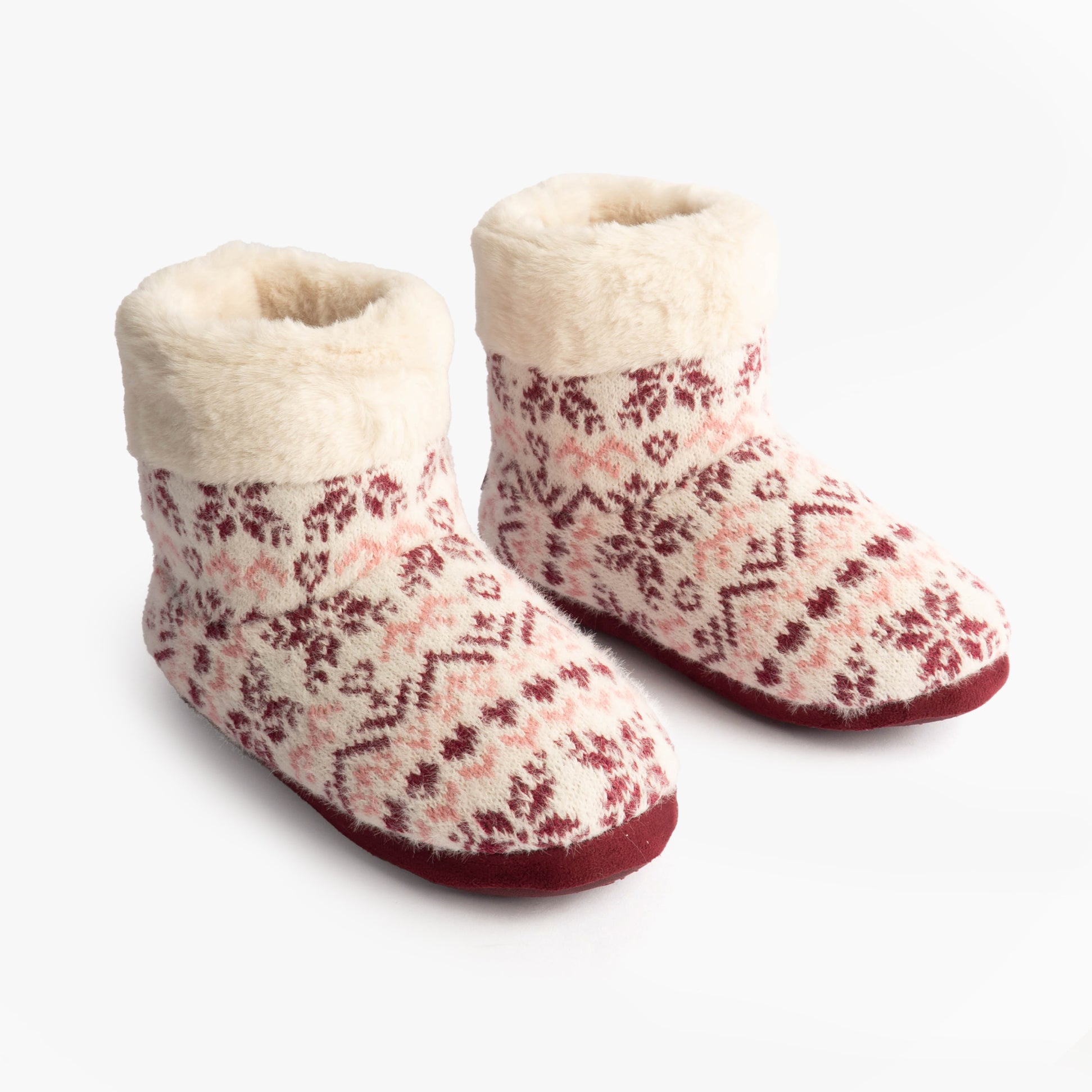 Totes Toasties FAIR ISLE KNIT Boot Slippers Womens Fair Isle
