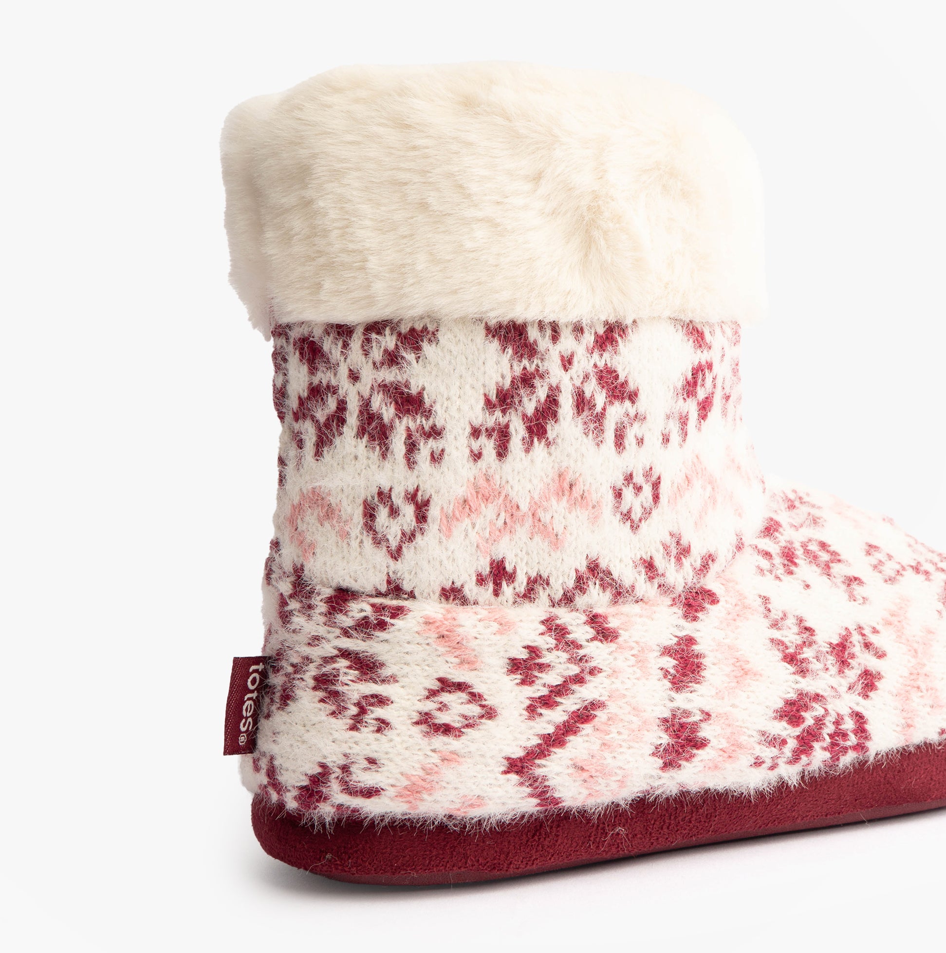 Totes Toasties FAIR ISLE KNIT Boot Slippers Womens Fair Isle