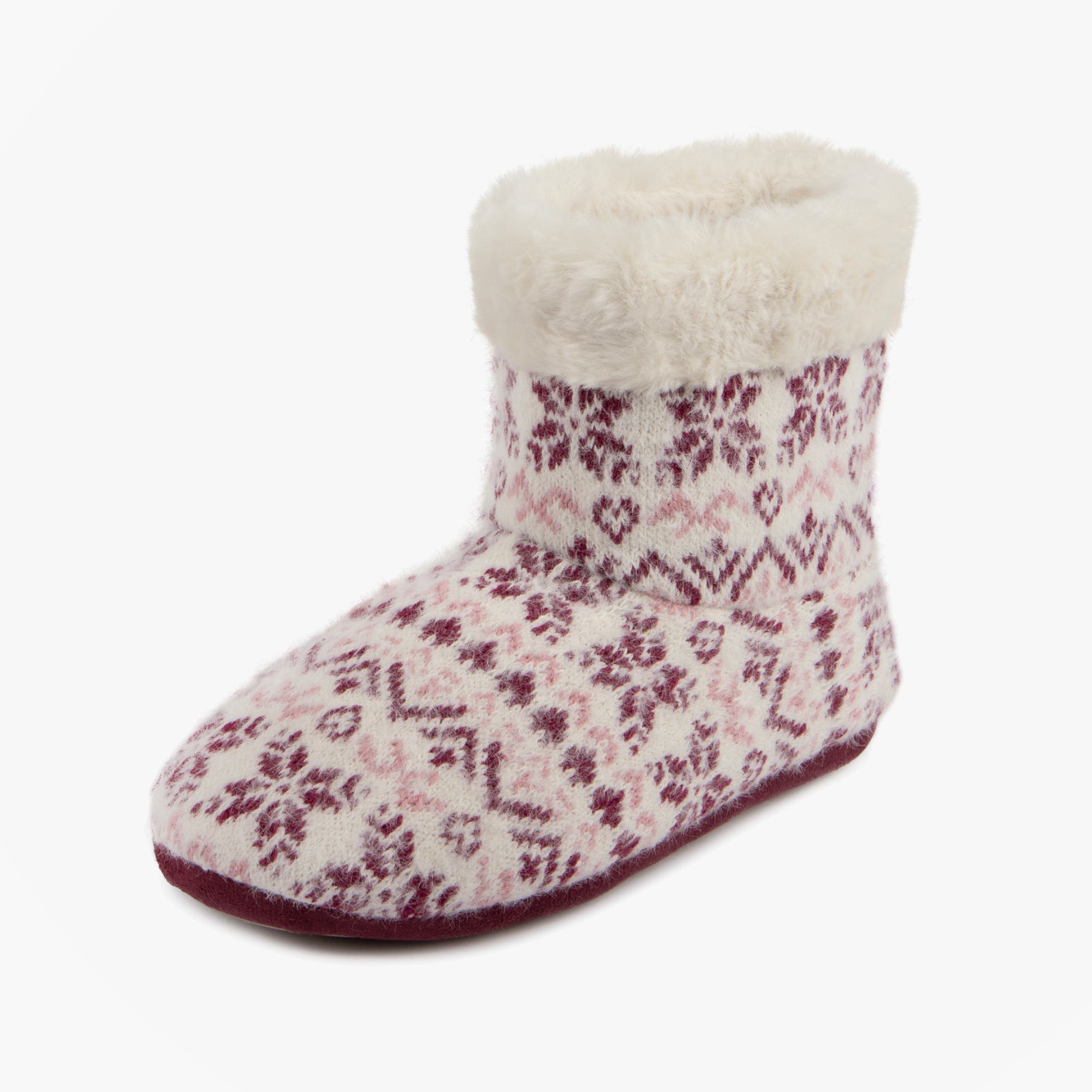 Totes Toasties FAIR ISLE KNIT Boot Slippers Womens Fair Isle