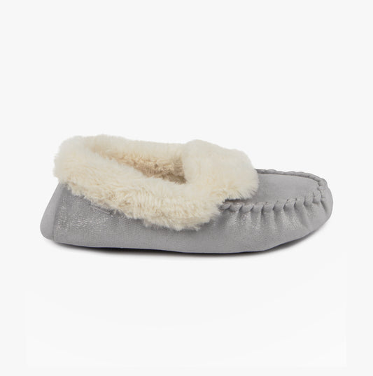 Totes Toasties SPARKLE Moccasin Sippers Womens Grey