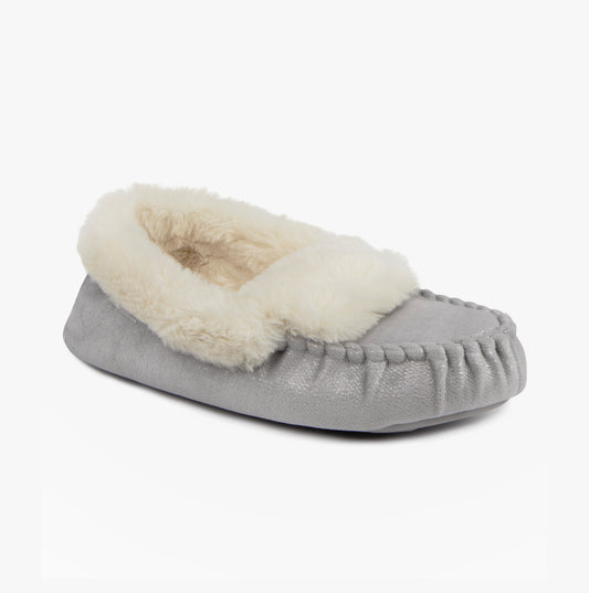 Totes Toasties SPARKLE Moccasin Sippers Womens Grey