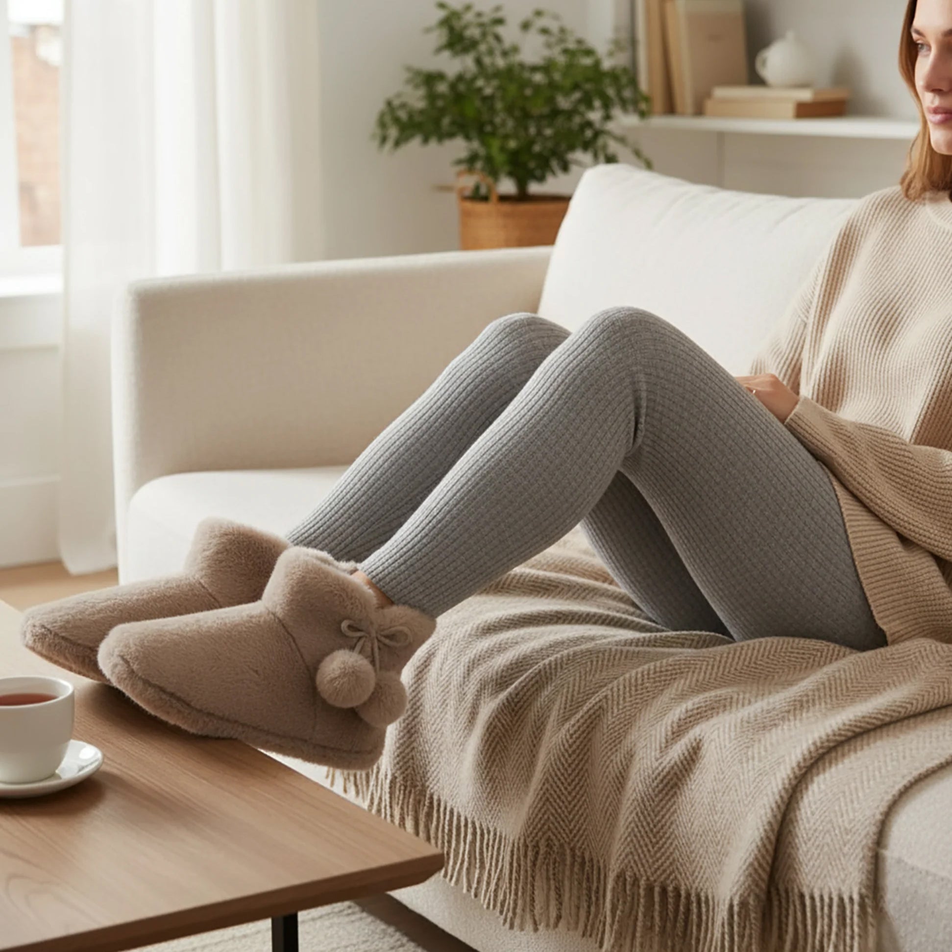 Totes Toasties FAUX FUR Boot Slippers Womens Oat