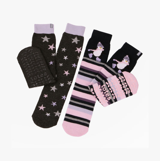 Totes Toasties ORIGINAL Slipper Socks  (Twin Pack) Womens Socks Penguin / Star