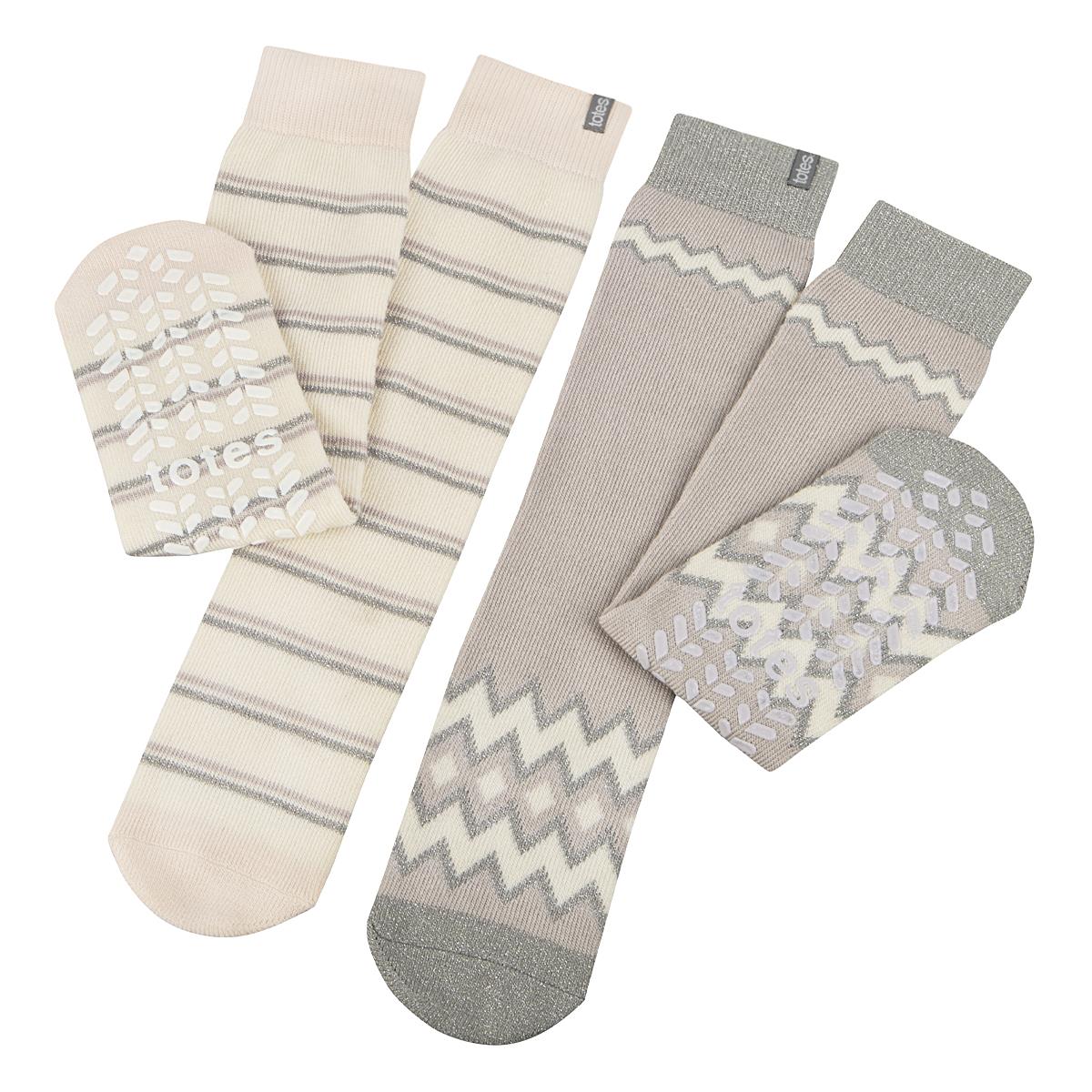 Totes Toasties ORIGINAL SLIPPER SOCKS (TWIN PACK) Womens Fairisle / Plain