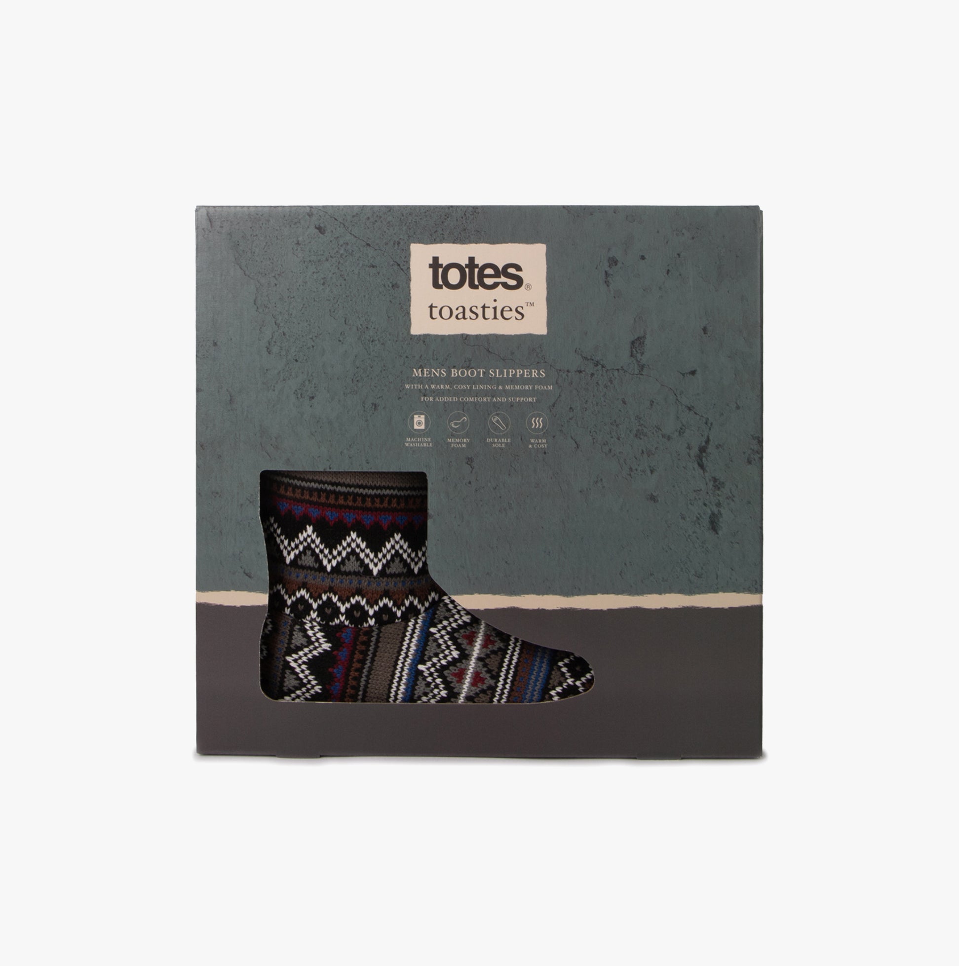 Totes Toasties FAIR ISLE BOOT Slippers Mens Multi