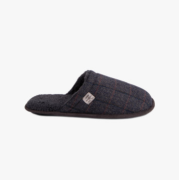 Totes Toasties WOOL BLEND HERRINGBONE Mule Slippers Mens Navy