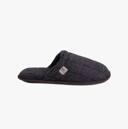 Totes Toasties WOOL BLEND HERRINGBONE Mule Slippers Mens Navy