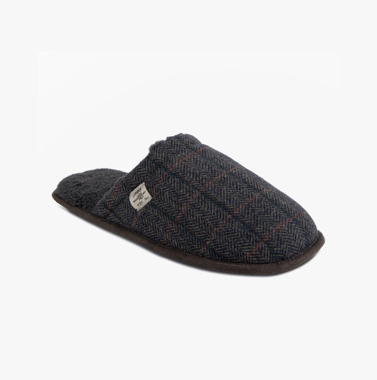 Totes Toasties WOOL BLEND HERRINGBONE Mule Slippers Mens Navy