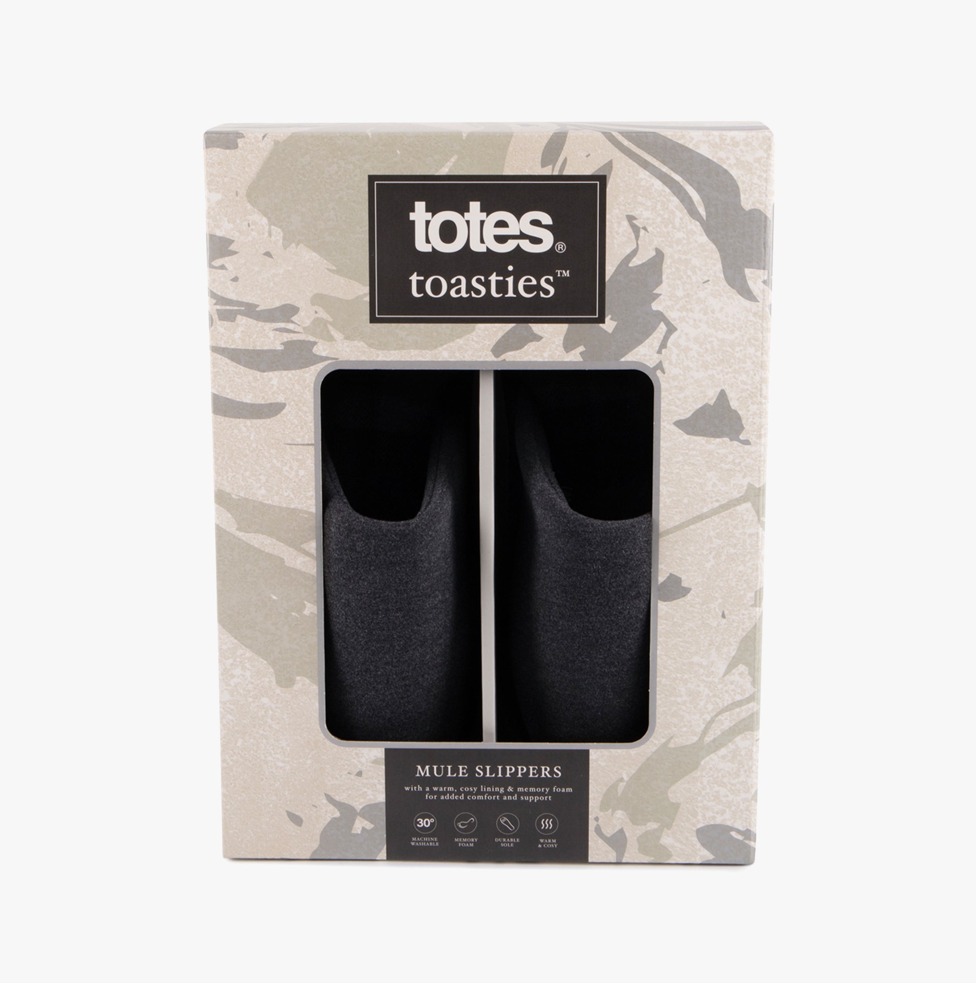 Totes Toasties JERSEY MULE Slippers WITH CHECK LINING Mens Charcoal