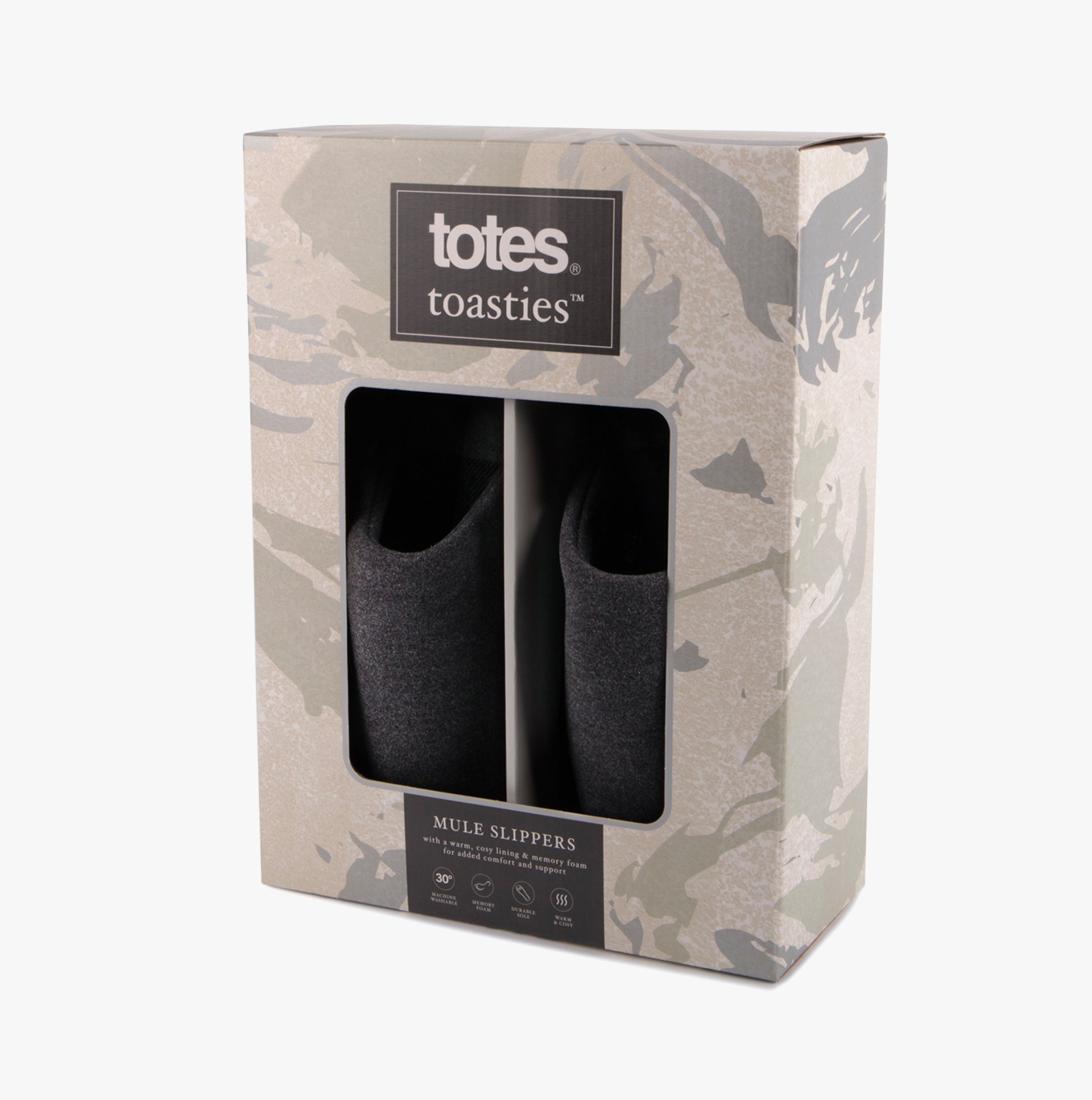Totes Toasties JERSEY MULE Slippers WITH CHECK LINING Mens Charcoal