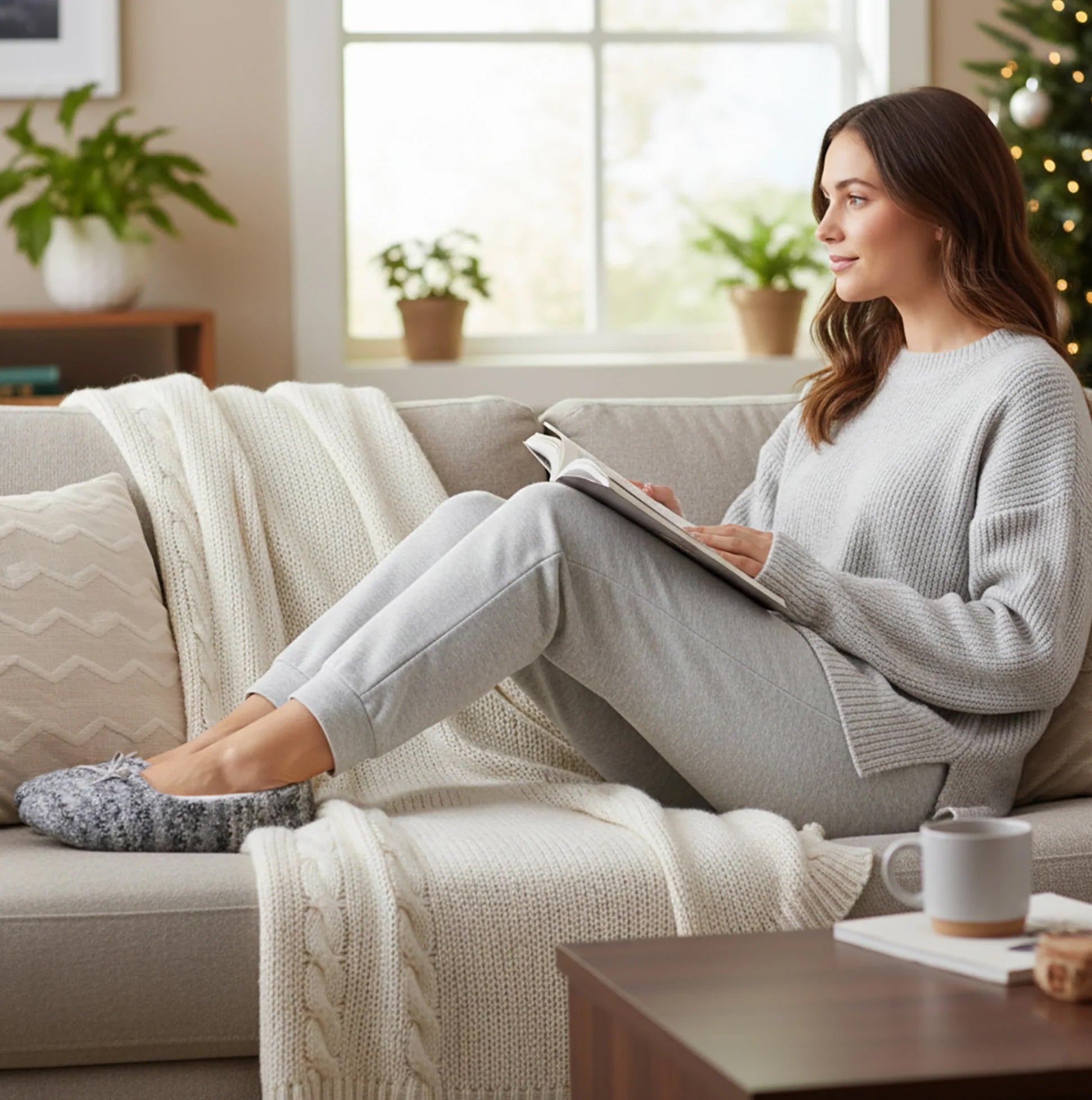 Totes Toasties KNITTED Ballet Slippers Womens Blue